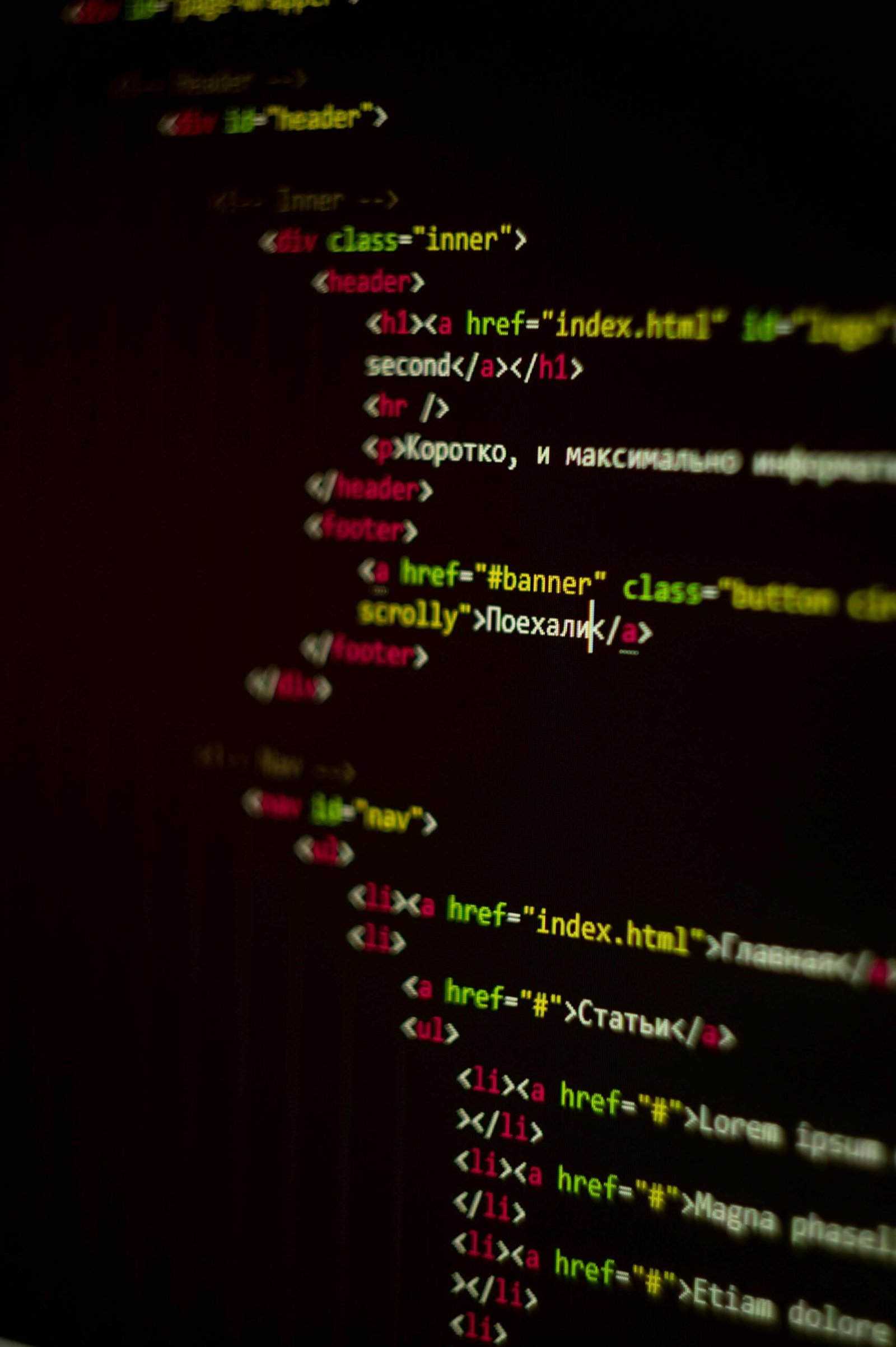 A vertical shot of HTML code displayed on a computer screen with focus on CSS elements.